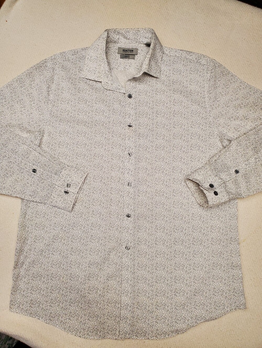 Reaction Kenneth Cole Mens L Slim Fit Stretch White Geo Print Button Up Shirt